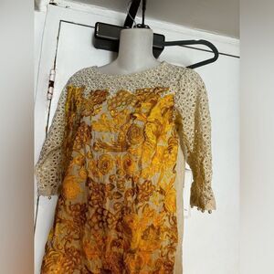 Charizma embroidered crochet runway dress keyhole floral tassel lace 3d fringe